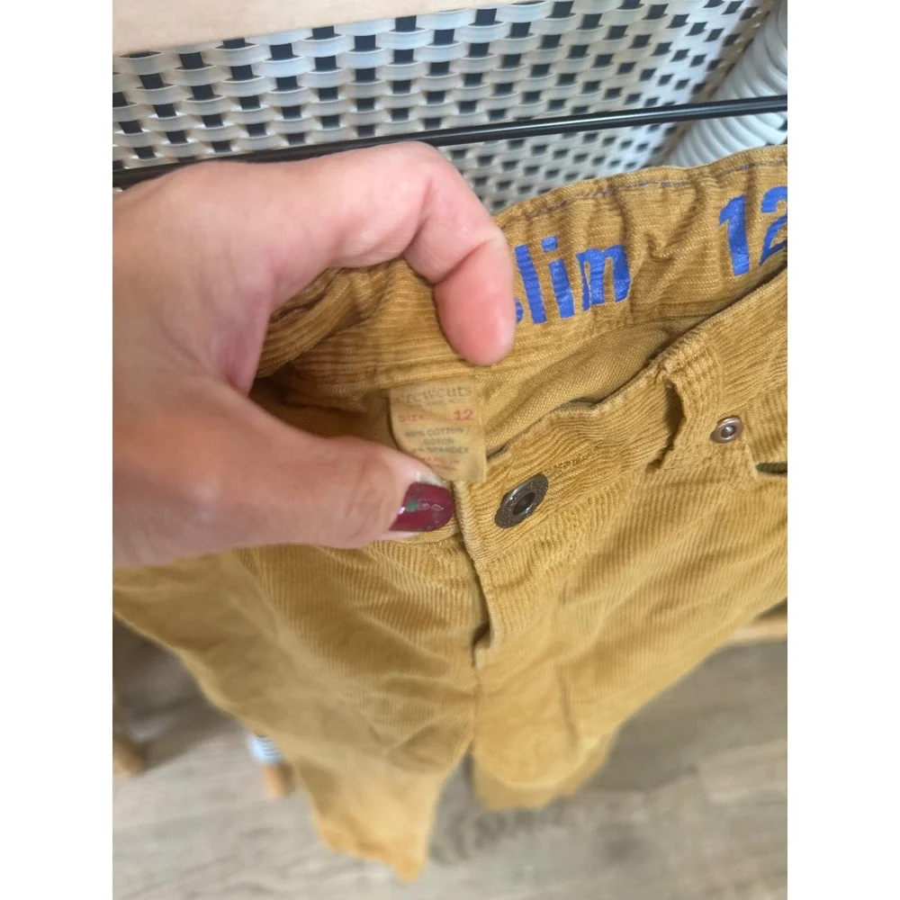 Crewcuts J.Crew Boys Slim Corduroy Pants Mustard Tan Adjustable Waist Size 12